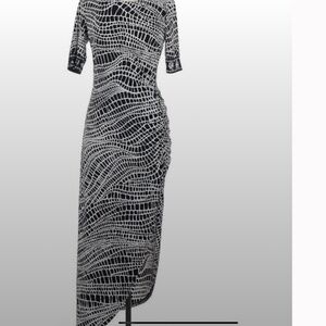 ECI NEW YORK BLACK & WHITE geometrical midi dress, size M